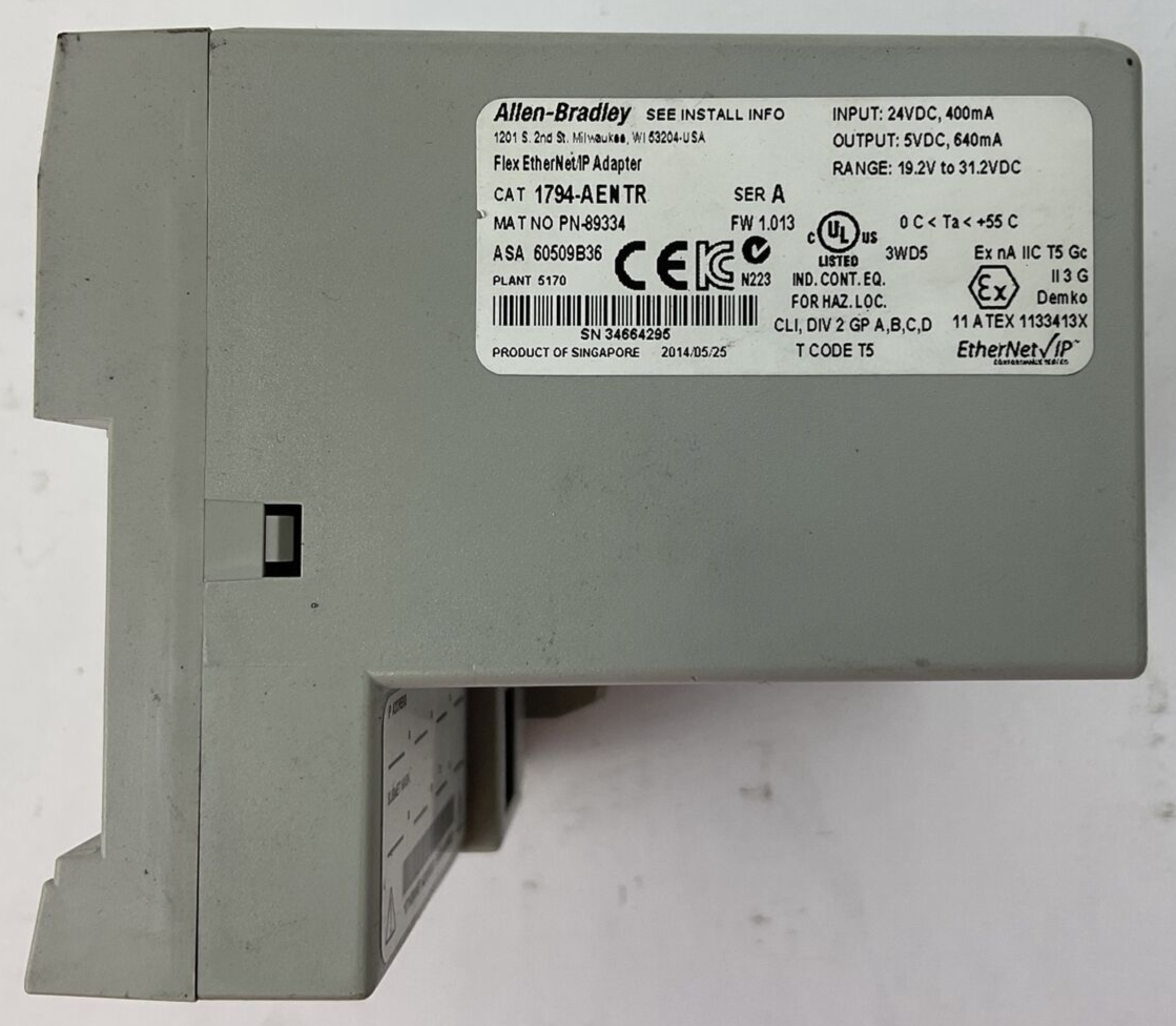 ALLEN BRADLEY 1794-AENTR SER A FW 1.013 FLEX I/O ETHERNER/IP REDUNDANT MEDIA
