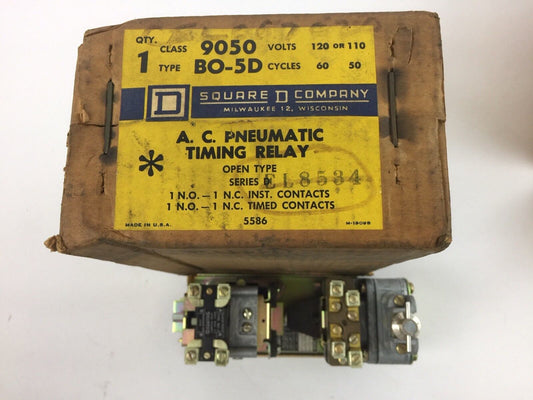 SQUARE D Class 9050 Type BO-5D SERIES D, AC Pneumatic Timing Relay, NEW