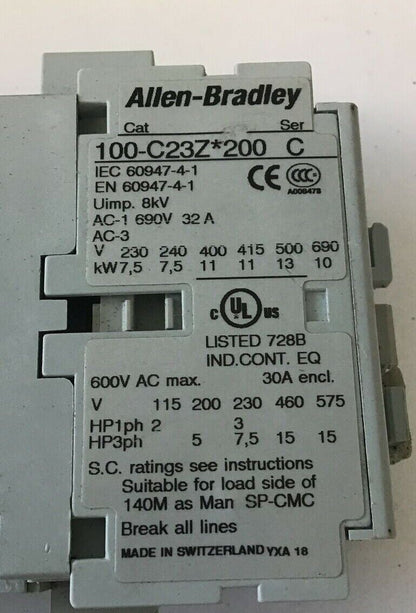 ALLEN BRADLEY 100-C23Z*200 CONTACTOR SER.C 690V 32A 100-C23DJ200***LOTOF2***