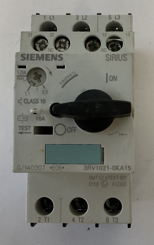 SIEMENS 3RV1021-0KA15 MOTOR STARTER 50/60HZ 600V 1.25-0.9A 6KV 16A