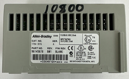 ALLEN BRADLEY 1794-IB16 24VDC SINK INPUT MODULE SER A REV B01 F/W REV BLANK