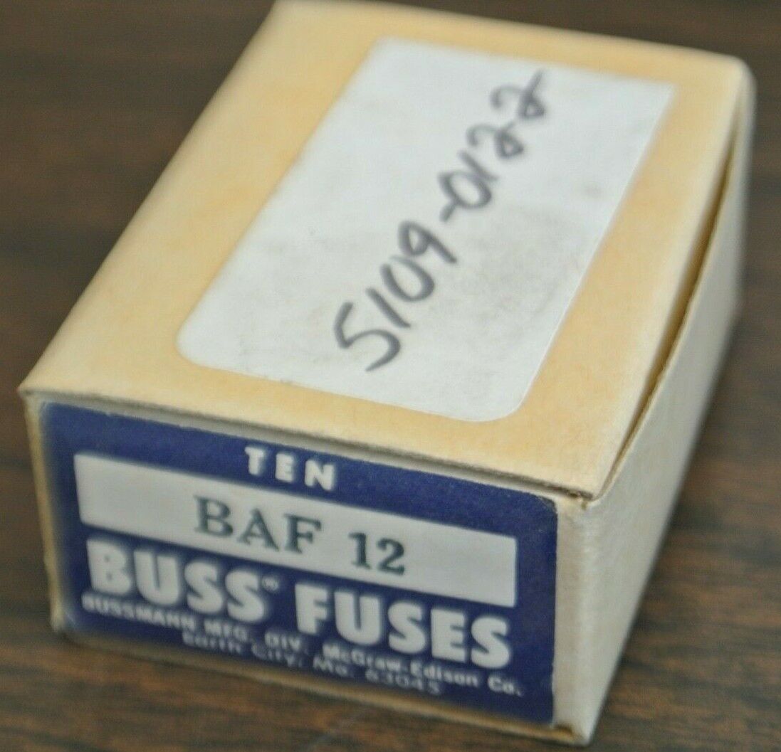 BOX of 10 / BUSS / BUSSMANN BAF-12 FUSE / 12A / 250V / NEW SURPLUS / BAF 12