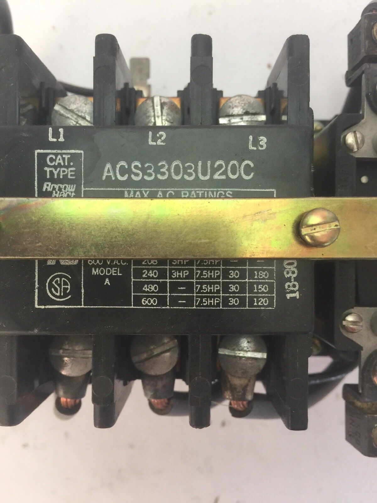 ARROW HART ACS3303U20C RELAY WITH OVERLOAD PROTECTION 600VAC 40AMP 7.5HP MODEL A
