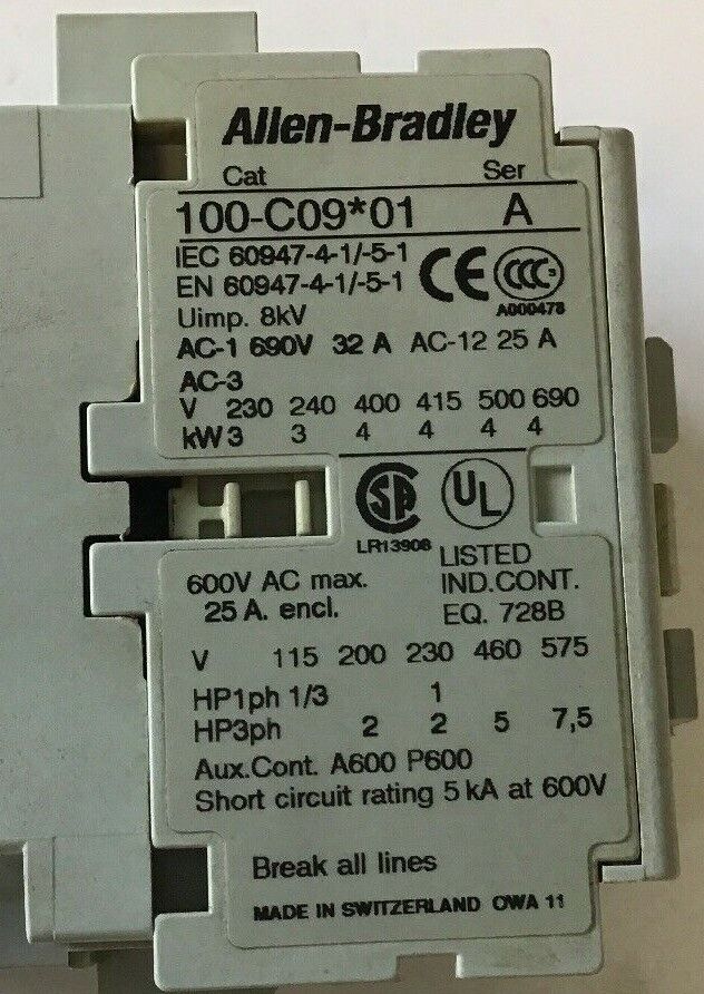 ALLEN BRADLEY 100-C09*01 SER.A 600VAC MAX 32A  CONTACTOR
