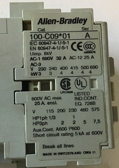 ALLEN BRADLEY 100-C09*01 SER.A 600VAC MAX 32A  CONTACTOR