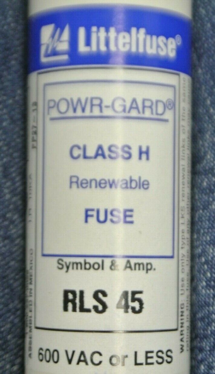 LITTELFUSE RLS45 CLASS H POWR-GARD RENEWABLE FUSE 45A / 600V / NEW SURPLUS /EACH