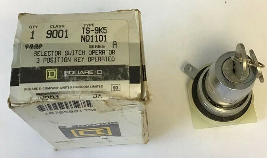 SQUARE D 9001 TS-9K5 NQ1101 SELECTOR SWITCH 3POS KEY OPERATED SER.A