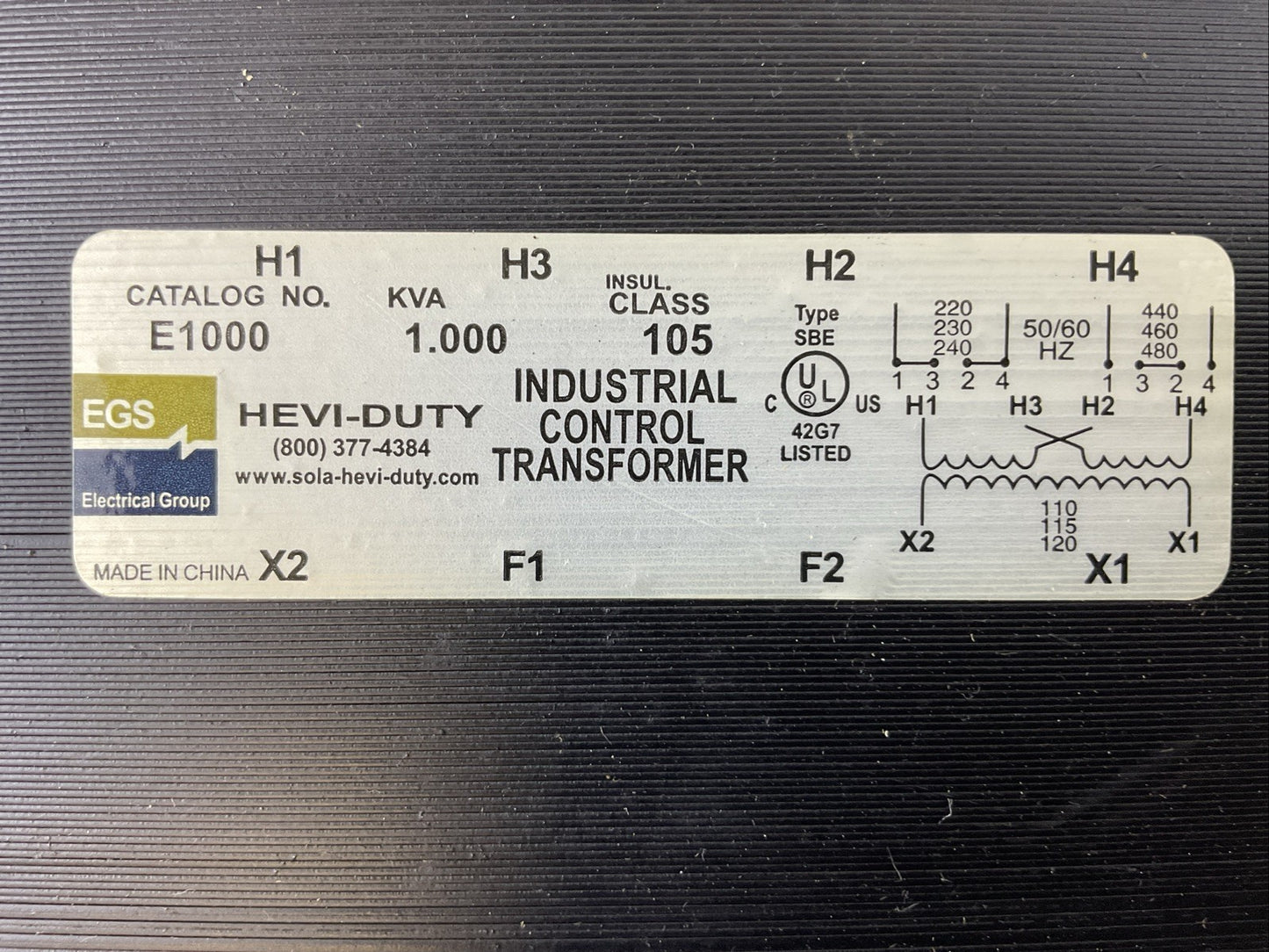 EGS HEVI-DUTY E1000 1.000KVA CLASS 105 INDUSTRIAL CONTROL TRANSFORMER