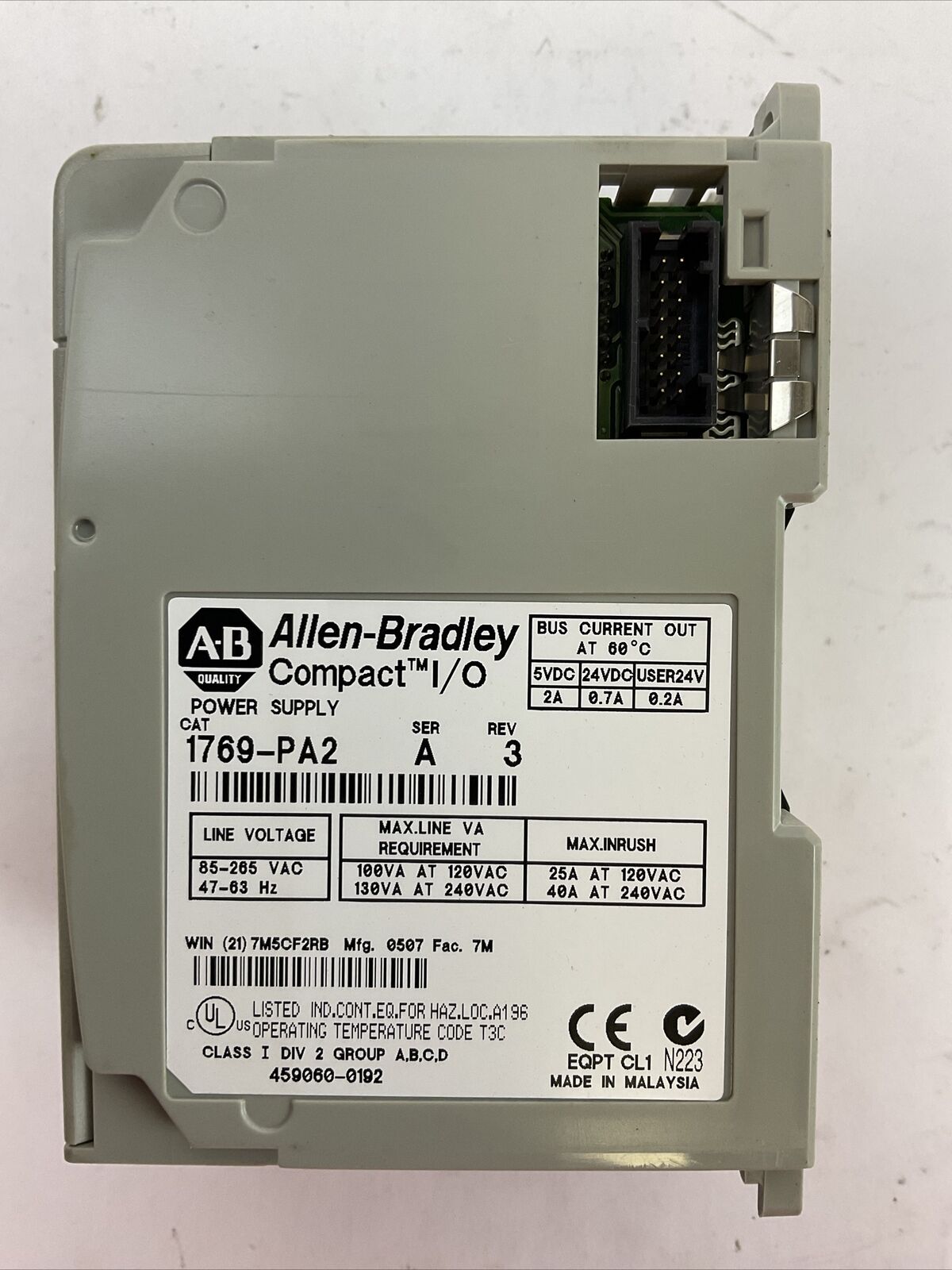 ALLEN BRADLEY 1769-PA2 SER A REV 3 COMPACT I/O POWER SUPPLY