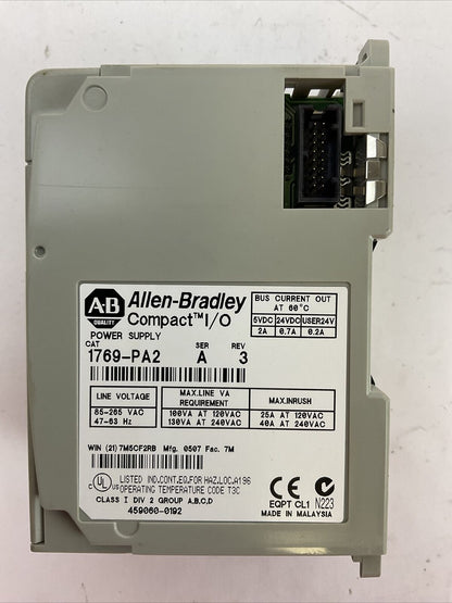 ALLEN BRADLEY 1769-PA2 SER A REV 3 COMPACT I/O POWER SUPPLY
