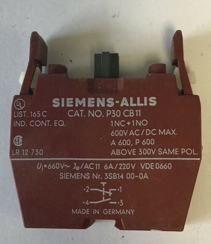 SIEMENS-ALLIS P30CB11 RELAY 1NO 1NC 600VAC/DC 6A ****LOTOF3****