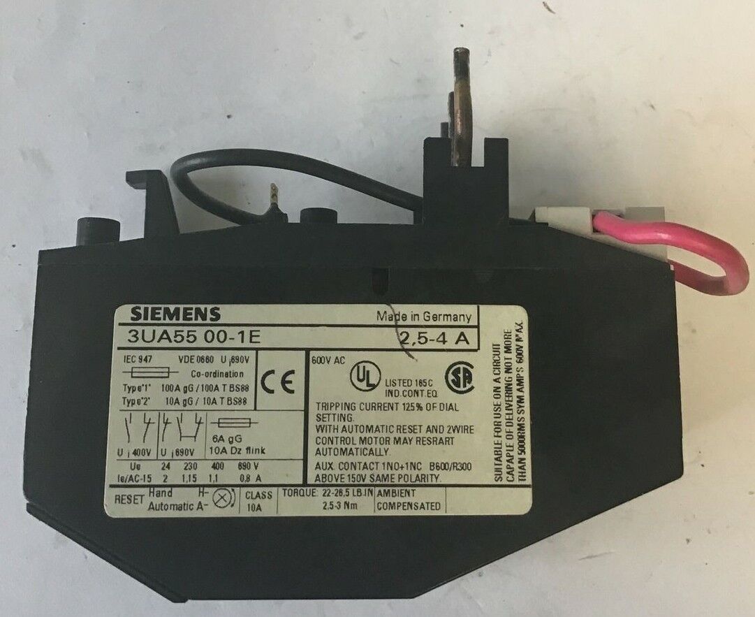 SIEMENS 3UA5500-1E RELAY 2,5-4A 600VAC