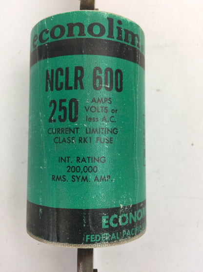 ECONOLIM NCLR 600 CURRENT LIMITING CLASS RK1 FUSE 600AMP 250VAC FEDERAL PACIFIC