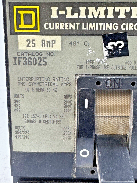 SQUARE D - IF36025 - I-LIMITER CIRCUIT BREAKER - 25 AMP, 3 POLE, 600 VAC