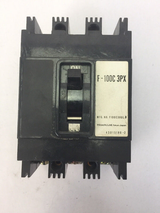 HITACHI F-100C 3PX CIRCUIT BREAKER F100C30UL3 43015186-2 3 POLE