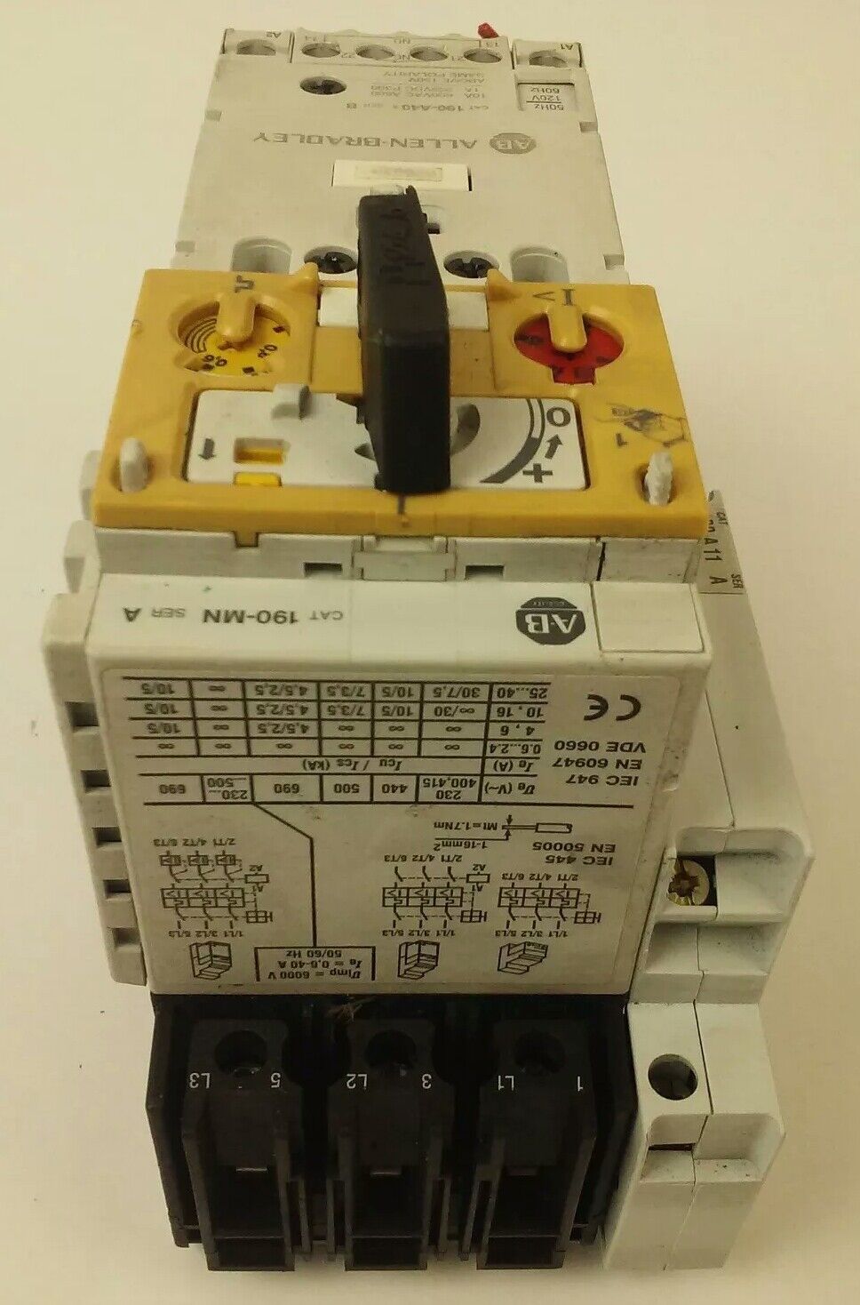 ALLEN-BRADLEY STARTER 190-MN, 190-P010, 190-A40, 190-A11, 199-FSMA1, 120V COIL