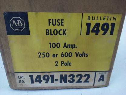 ALLEN BRADLEY 1491-N332 SER. A FUSE BLOCK,100AMP, 250 OR 600V, 2POLE, NEW IN BOX