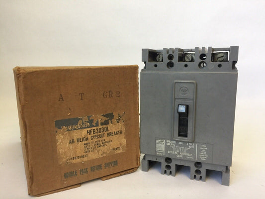 WESTINGHOUSE HFB3030L AB DE-ION CIRCUIT BREAKER 30AMP 600VAC 3P 4997D19G37