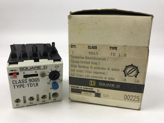 Square D 9065 TD 1.8 New In Original Box Thermal Overload Relay 1.8A-2.6A