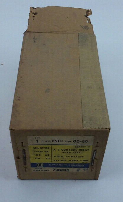 Square D 8501 G0-80 Series D A/C Control Relay Open Type 8 N.O. Contacts