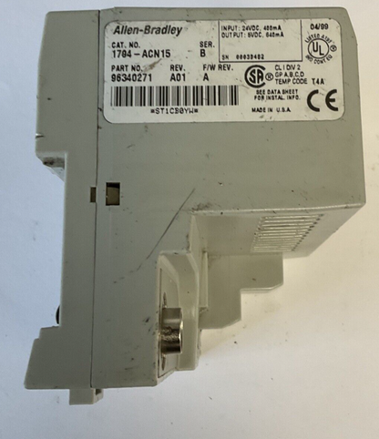 ALLEN BRADLEY 1794-ACN15 CONTROL NET ADAPTER SER.B REV.A01 F/W REV.A 24VDC