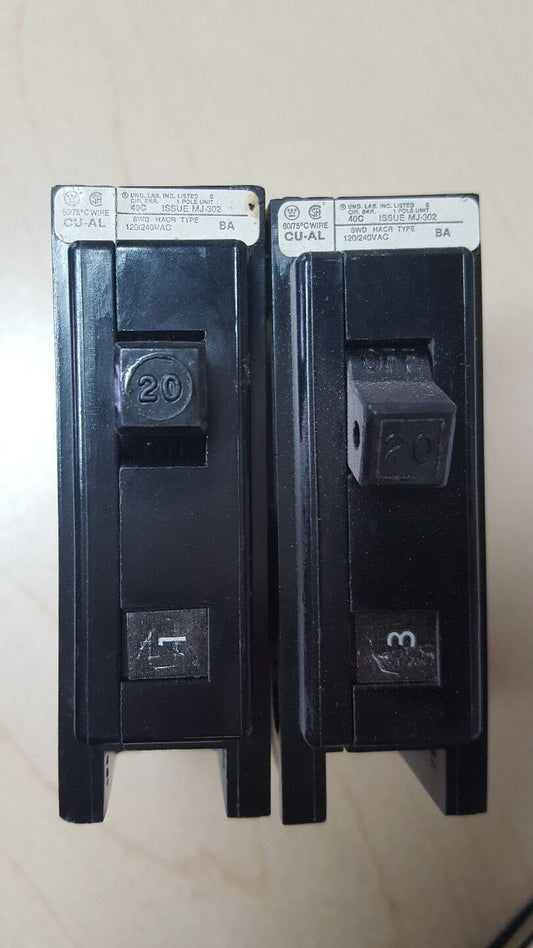 WESTINGHOUSE Single Pole 20 Amp Breaker lot of 2 120/240VAC HACR TYPE