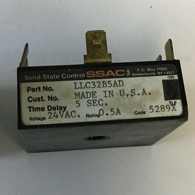 SSAC LLC32B5AD SOLID STATE TIMER 24VAC 0.5A TIME DELAY 5SEC.