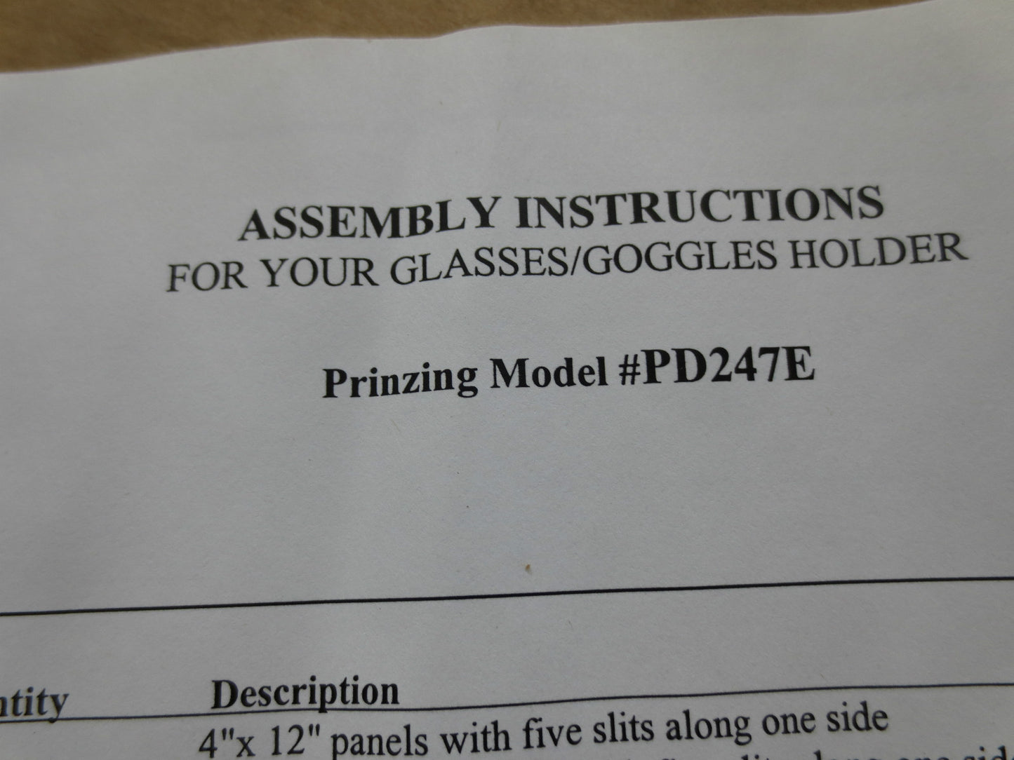 PRINZING PD247E LAB SAFETY SUPPLY 24247 GLASSES/GOGGLES HOLDER - NEW SURPLUS