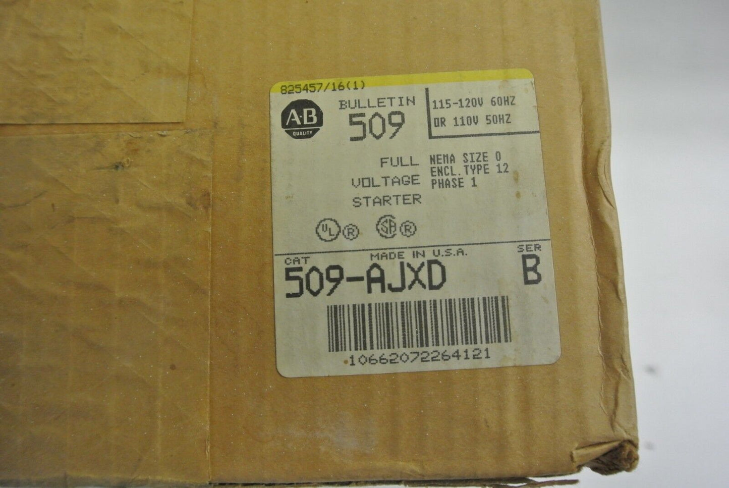 ALLEN-BRADLEY 509-AJXD FULL VOLTAGE STARTER 115-120V 60Hz NEW SURPLUS 509-AOXD