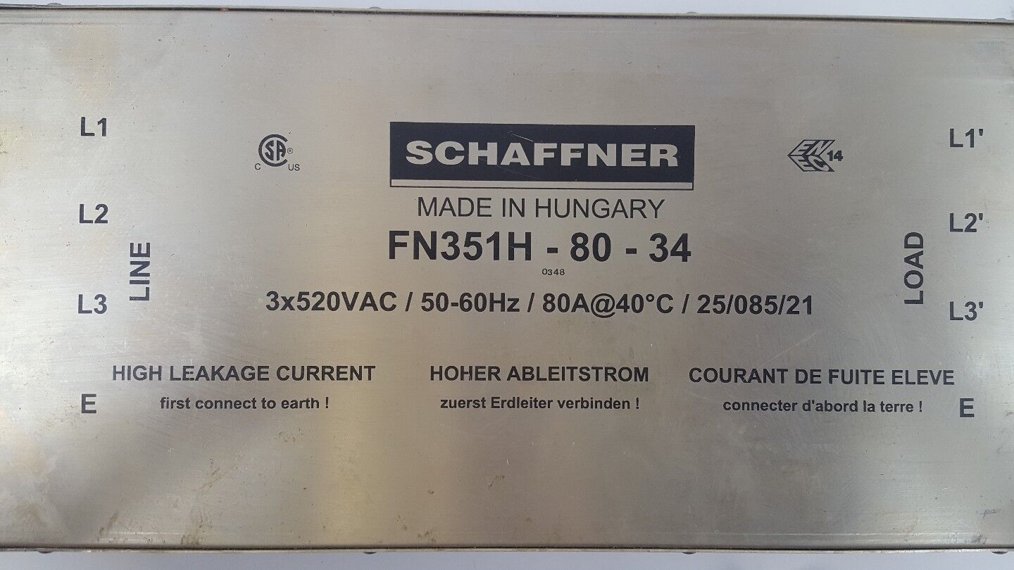 SCHAFFNER FN351H-80-34 POWER LINE FILTER 80 AMP 3X520/300 VAC