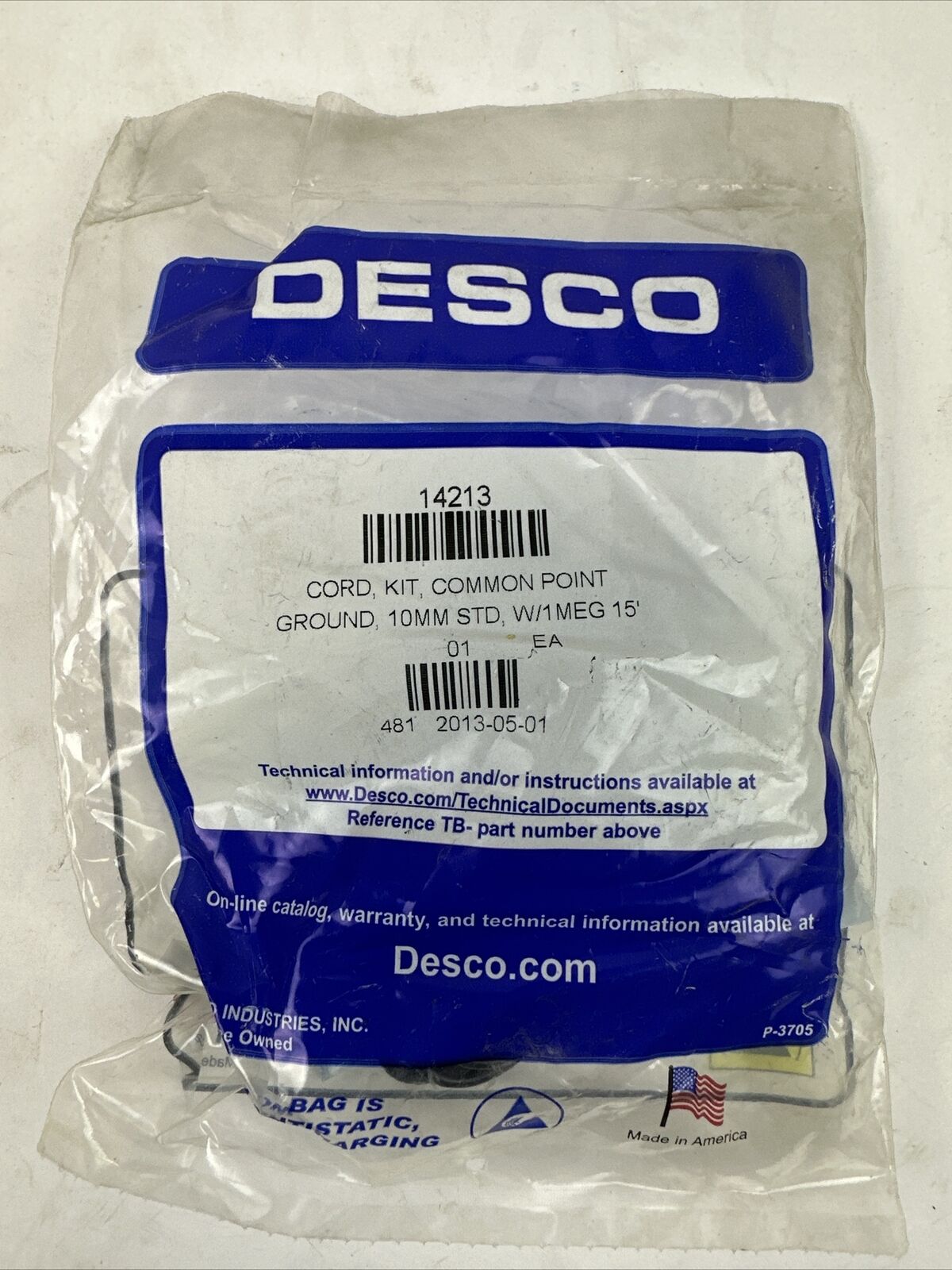 DESCO 14213 CORD KIT COMMON POINT GROUND 10MM STD W/1 MEG 15'