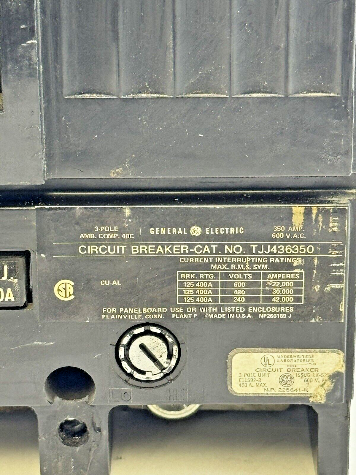 GE - TJJ436350 - CIRCUIT BREAKER W/ 350 A TRIP - 3 POLE/ 600 VAC/ 350 A