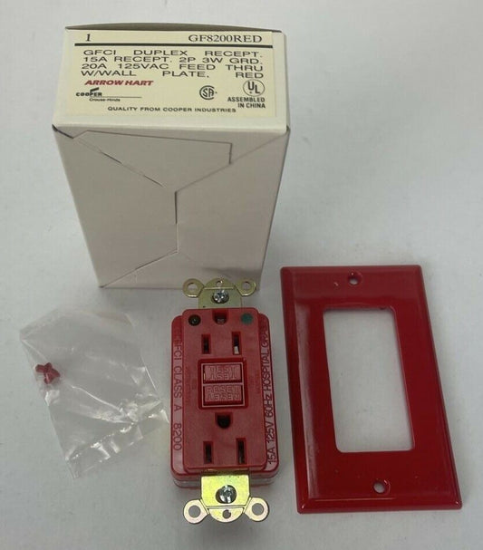 ARROW HART GF8200RED GFCI DUPLEX RECEPTACLE 15A 125V HOSPITAL GRADE