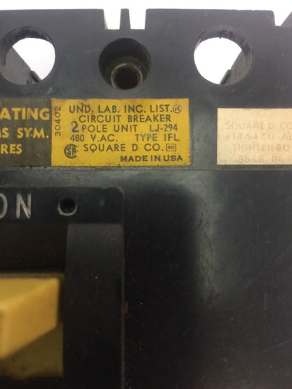 SQUARE D IFL24015 CIRCUIT BREAKER 480VAC 2 POLE 15AMPS