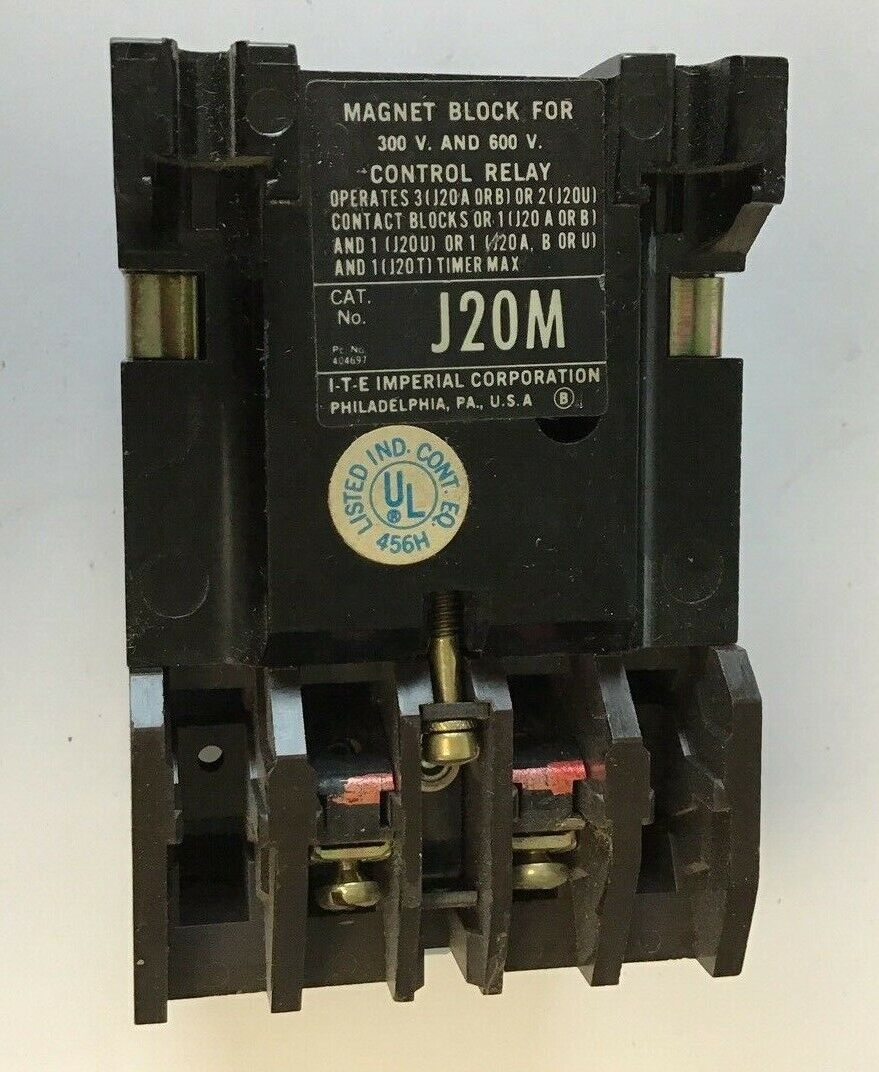 ITE J20A20 CONTACT BLOCK 2POLE 10A 600VAC J20M MAGNET BLOCK