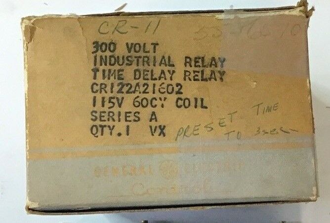 GENERAL ELECTRIC CR122A21602 TIME DELAY RELAY 300VOLT 115V 60CY COIL SER.A
