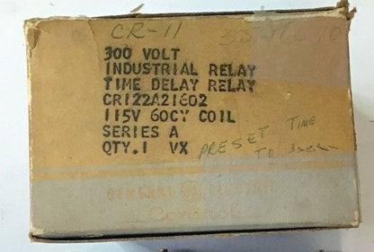 GENERAL ELECTRIC CR122A21602 TIME DELAY RELAY 300VOLT 115V 60CY COIL SER.A