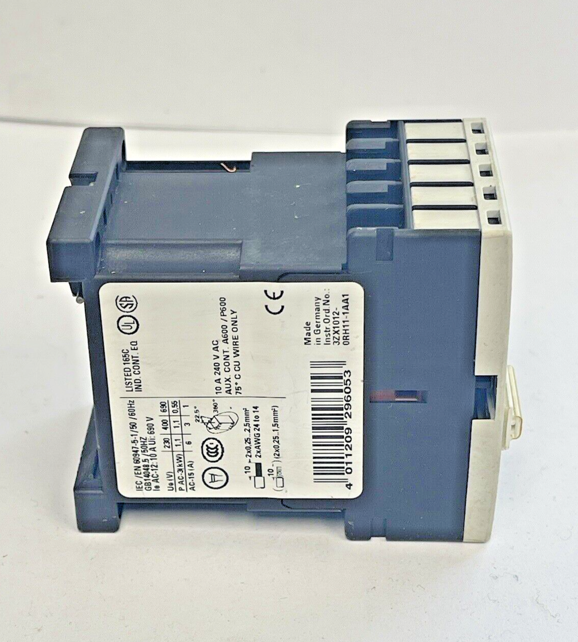 SIEMENS - 3RH1131-2BB40 - CONTROL RELAY - 10 A, 240 VAC, AUXILIARY CONTACT