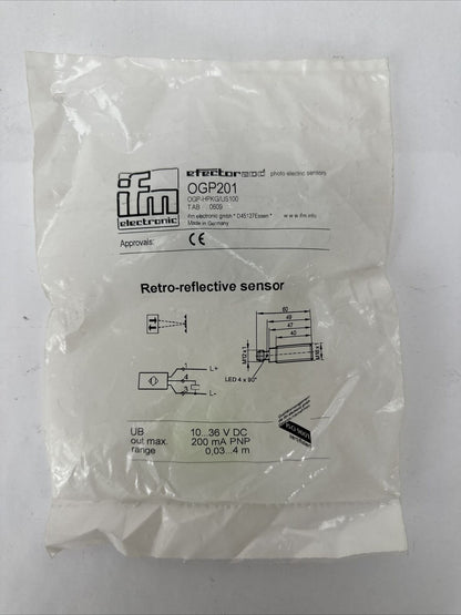 IFM ELETRONICS OGP201 RETRO-REFLECTIVE SENSOR EFECTOR 200 OGP-HPKG/US100