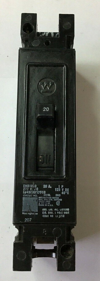 WESTINGHOUSE EHB1020 CIRCUIT BREAKER 20A 277VAC 125VDC 1P***LOTOF3***