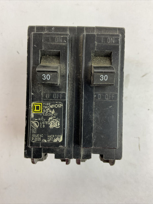 SQUARE D HOM230 30AMP 120/240VAC 2POLE HACR TYPE DP-4075 CIRCUIT BREAKER 10kA