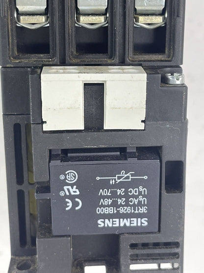 SIEMENS 3RT1036-3BB40 - CONTACTOR - W/ 3RH1921-2HA22 AUX BLOCK AND 3RT1926-1BB00