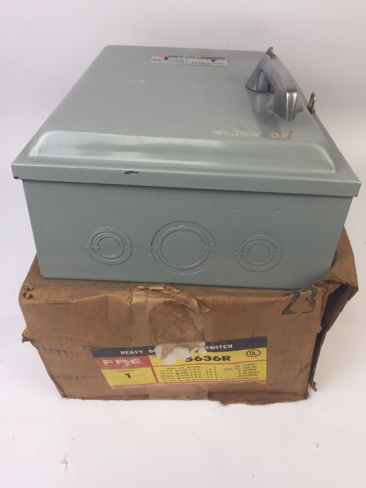 FPE 5636R HEAVY DUTY SAFETY SWITCH 60A 600VAC 3 POLE 50HP FEDERAL PACIFIC ELECTR