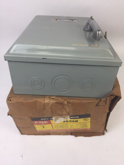 FPE 5636R HEAVY DUTY SAFETY SWITCH 60A 600VAC 3 POLE 50HP FEDERAL PACIFIC ELECTR