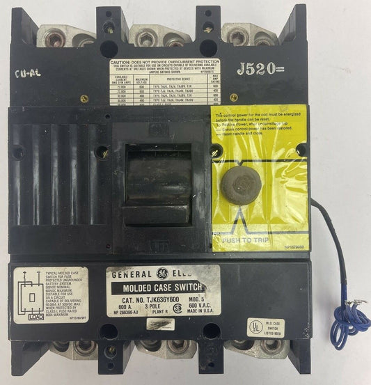 GE TJK63600 MOLDED CASE SWITCH CIRCUIT BREAKER 600A 600VAC 3P MOD 5 192A7029P748