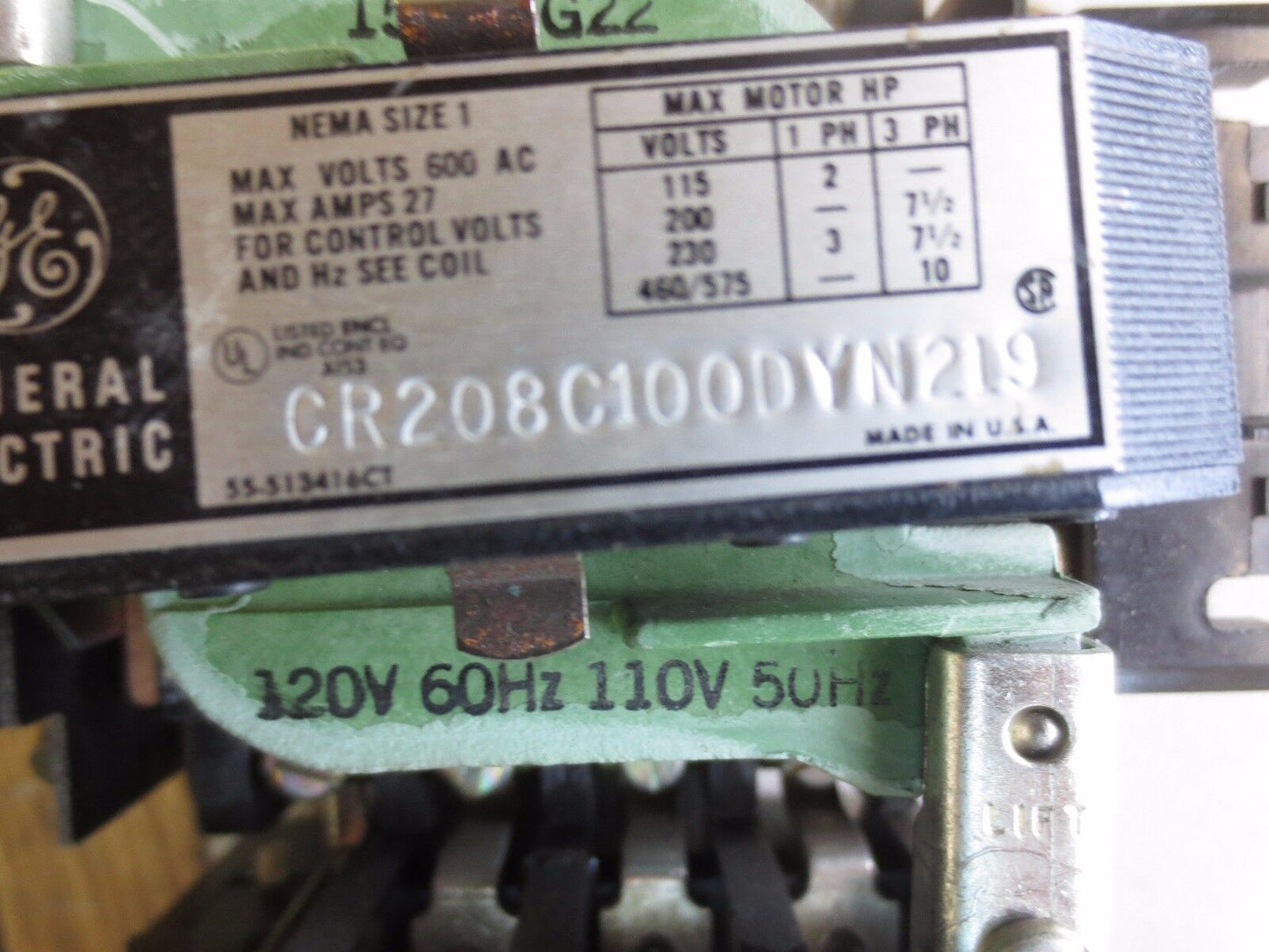GENERAL ELECTRIC CR208C100DVN219 NEMA SIZE 1 STARTER - 600V, 27A