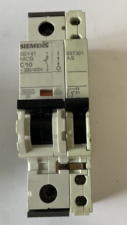 SIEMENS 5SY41 MCB C10 CIRCUIT BREAKER 230/400V W/5ST3010 CIRCUIT SWITCH *LOTOF2*