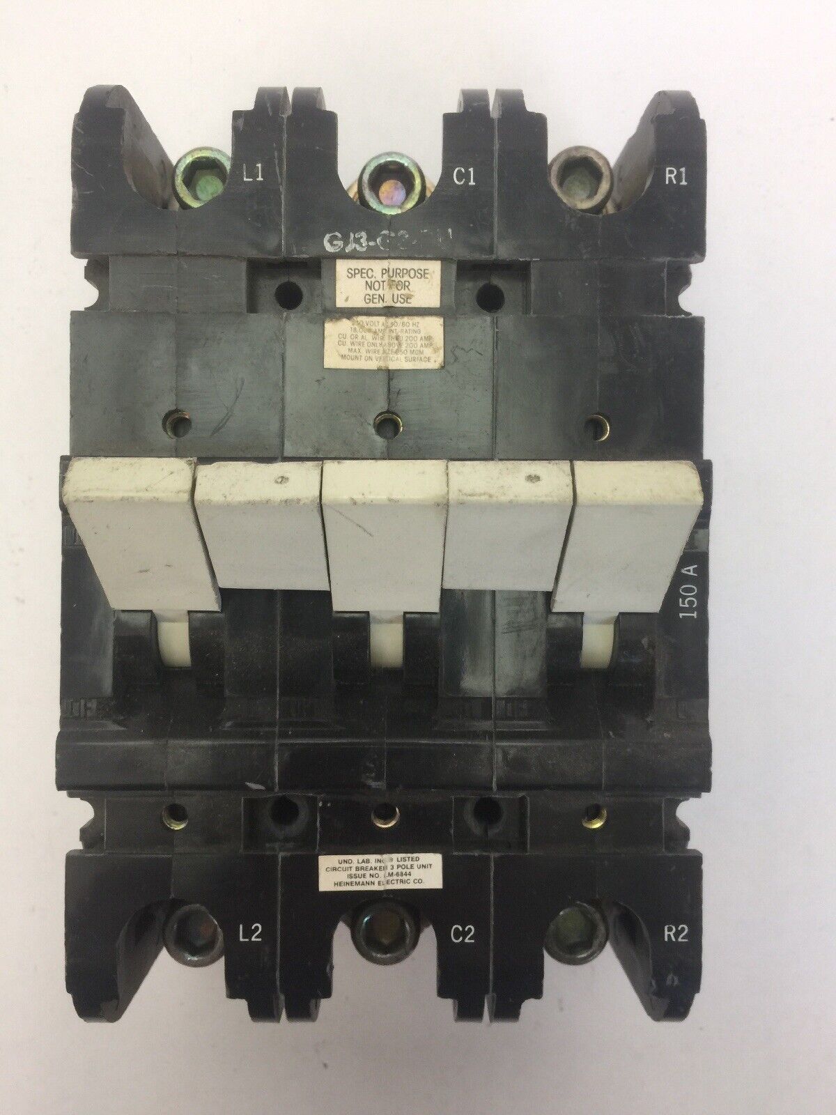 HEINEMANN GJ3-G3-DU CIRCUIT BREAKER 150AMP 240V 3POLE 50/60HZ GJ3-Z27-1 5445177