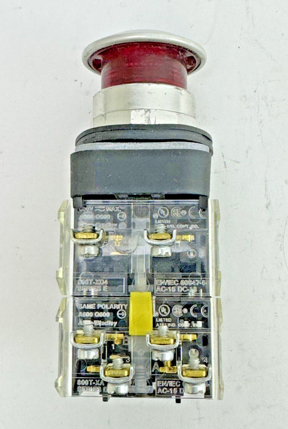 ALLEN-BRADLEY - 800T-FXTQH2RA5 SER. U - RED MUSHROOM PUSH/PULL BUTTON W/ BLOCK