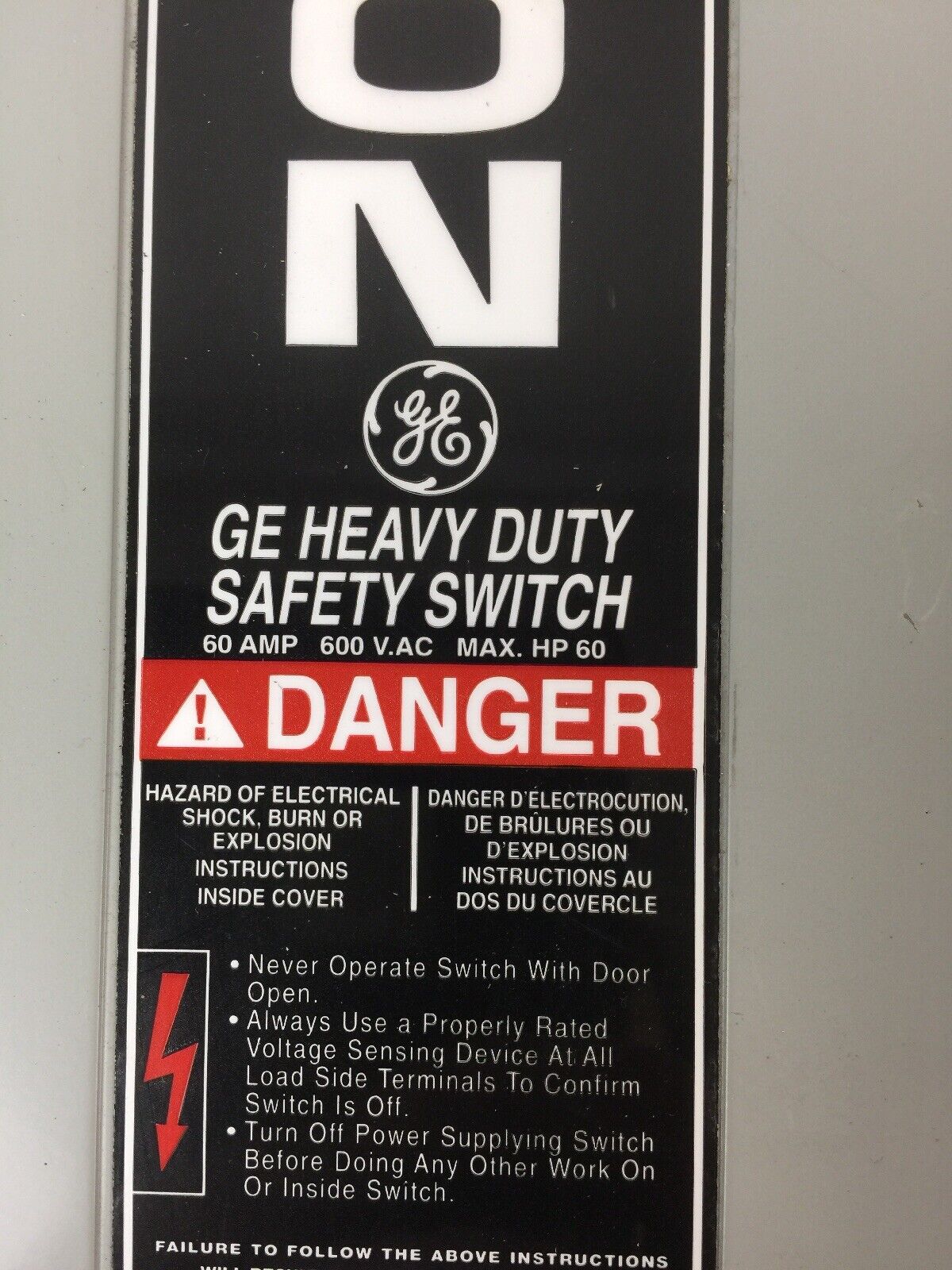 GE THN3362 SAFETY SWITCH 60AMP 600VAC 250VDC 3 PHASE 60 HP TYPE 1 INDOOR MOD 10